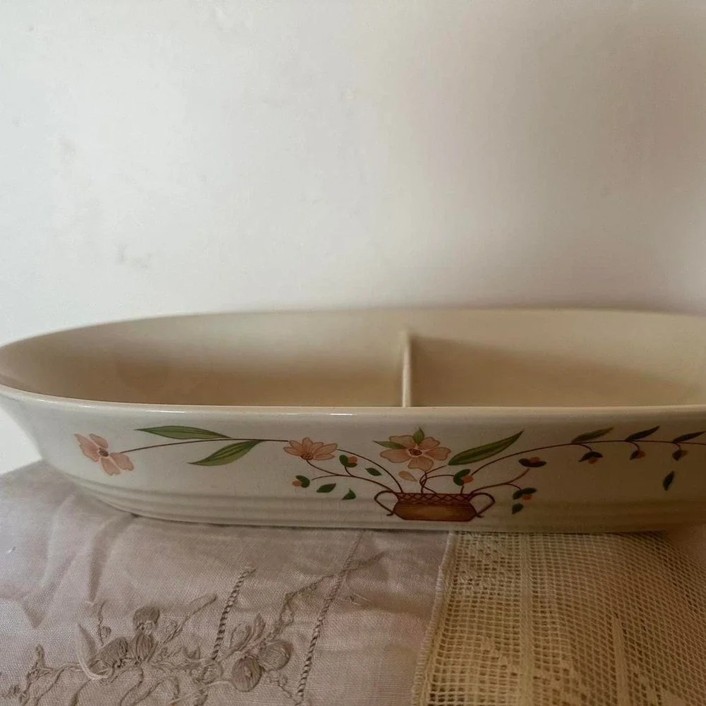 Countryside Stoneware Collection brown & cream floral platter, bakeware, oven